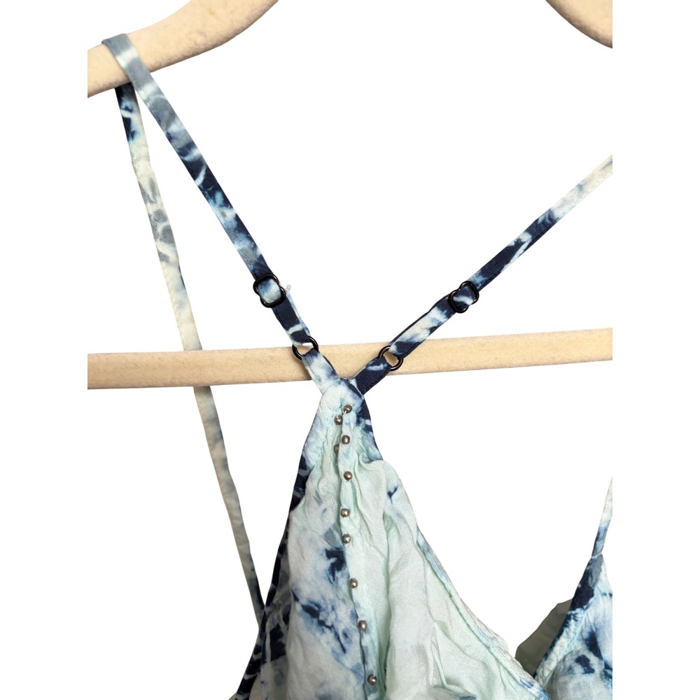 Free People Tie Dye Alligator Tank Blue Beaded Ruffle‎ Peplum XS - Picture 9 of 12